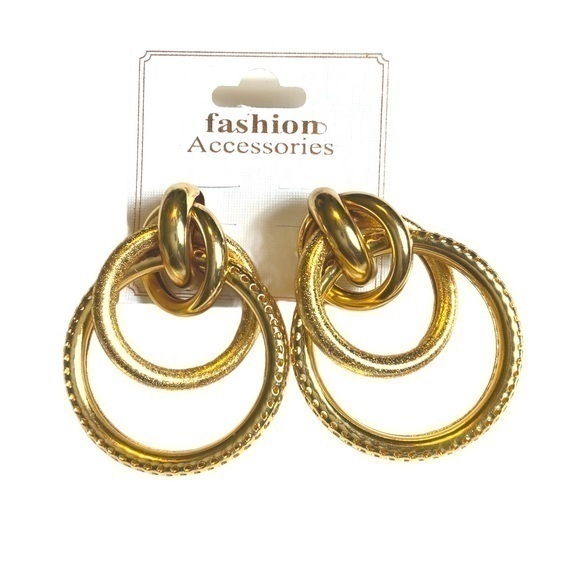Large layered gold tone hoops earrings - Picture 1 of 1